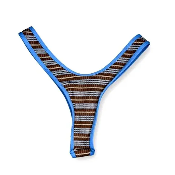 Frankies Bikini's Dove Striped Full Moon Bottom- Size S