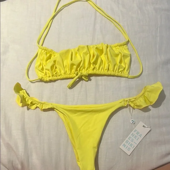 Frankie's Bikinis Bright Yellow Ruffle Two-Piece Swim Set