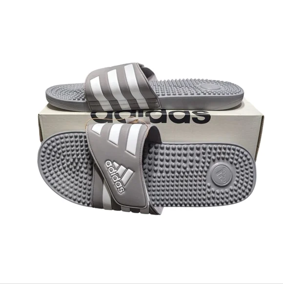 Adidas Gray Adissage 3 Stripe Slide Sandals Size 18 NWT‎
