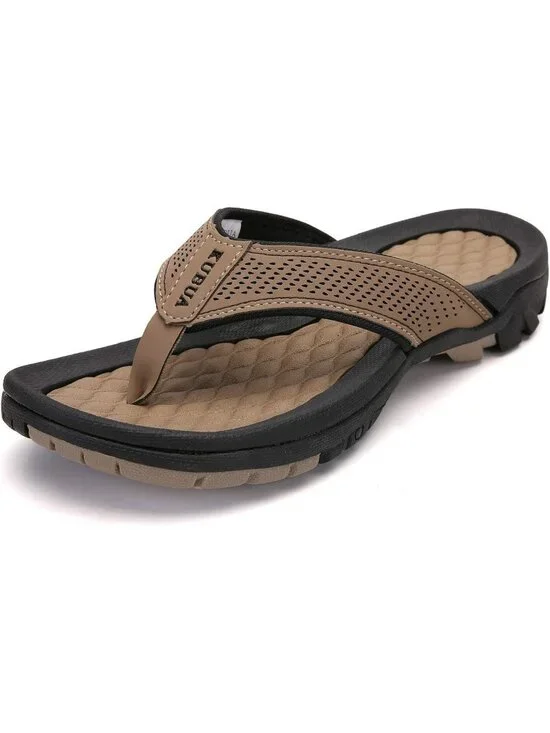 Men's Khaki Beach Flip-Flops Water Casual Outdoor Athletic Thong Sandal Slipper