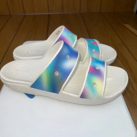 Crocs Classic Tie Dye Slide Sandals Men's‎ Size M 12 White Multi Color Comfort
