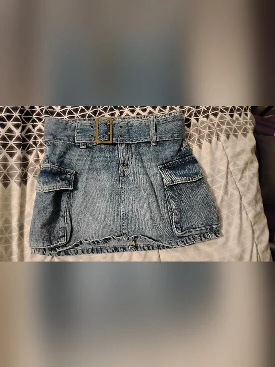 Justice Girls Denim Cargo Skort with Belt Blue Wash Utility Skirt Size 10