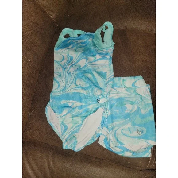 Justice active‎ gymnastics dance leotard blue swirl leotard size 10 and shorts 8