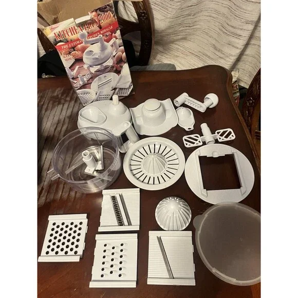 Kitchen Plus 2000 Hand Operated Food Processor White Combo 15 Piece Open Box