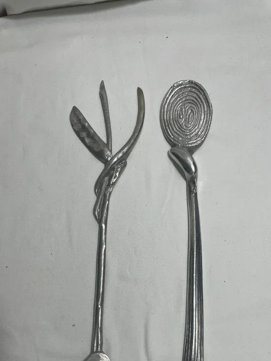 Mariposa 1993 Aluminum Salad Serving Set 2 Pc Artisan Twig Branch Servers 12