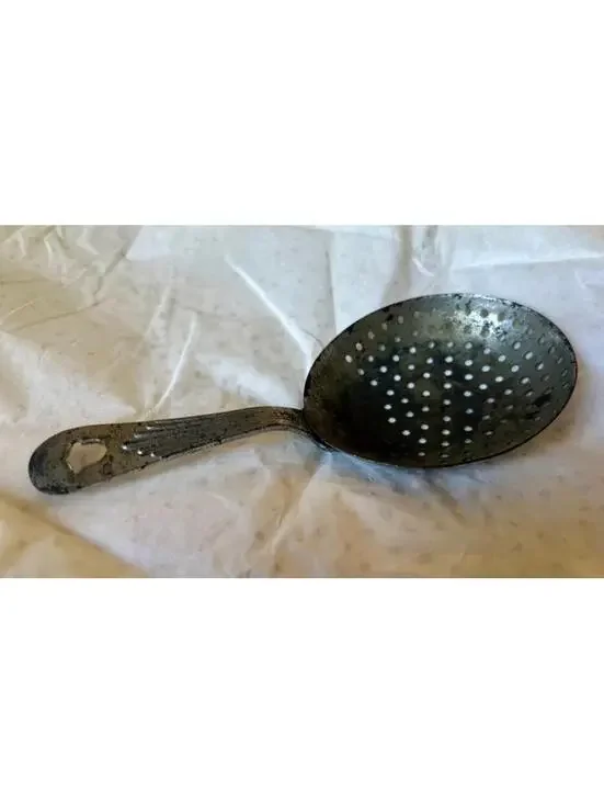 Vintage Metal Strainer Spoon with Decorative Handle