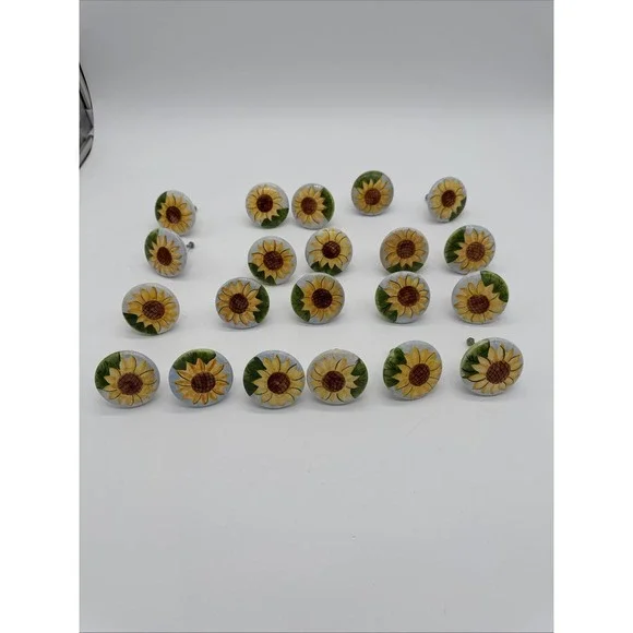 Hand Painted Sunflower Ceramic Knobs For Kitchen Cabinet Drawer Pulls Set of 21