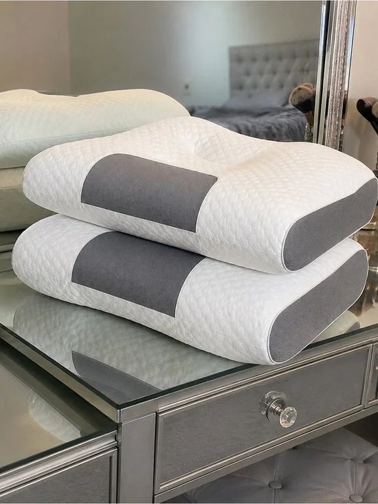 Contour Support Pillow with Breathable Gray Panels - White/Gray ultra soft new