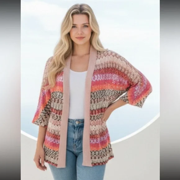 NIC + ZOE Women’s Lacey Open Striped Shawl Collar