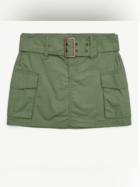 Girls Cargo Mini Skirt with Belt Olive Green - Size 12 (NEW)