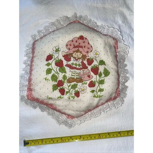 Vintage Handmade Strawberry Shortcake Pillow. 11 x 12 inches