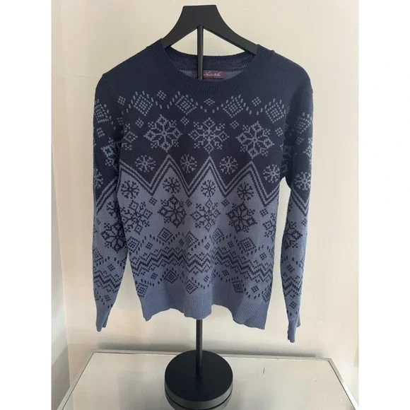 Gloria Vanderbilt Nordic Snowflake Ombre Knit‎ Winter Sweater Sz S Cozy