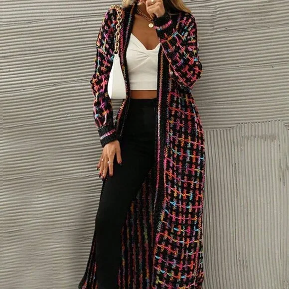Multicolor Casual Women's Long Colorful Tasseled Knitted sweater Cardigan