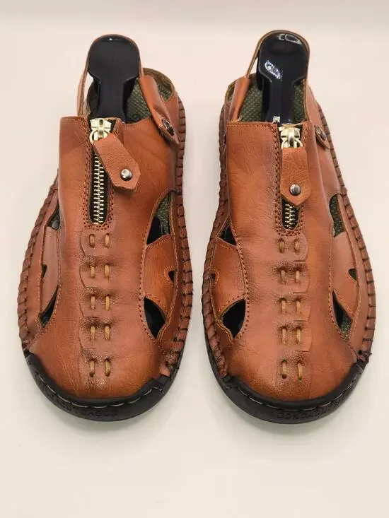 Men's Leather Fisherman Sandals Brown Comfort Slingback US 8 EU 41 New