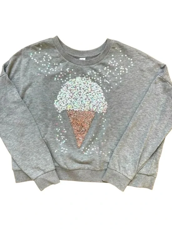 Justice Girls Gray Ice Cream Sequin Sweatshirt Size 18/20