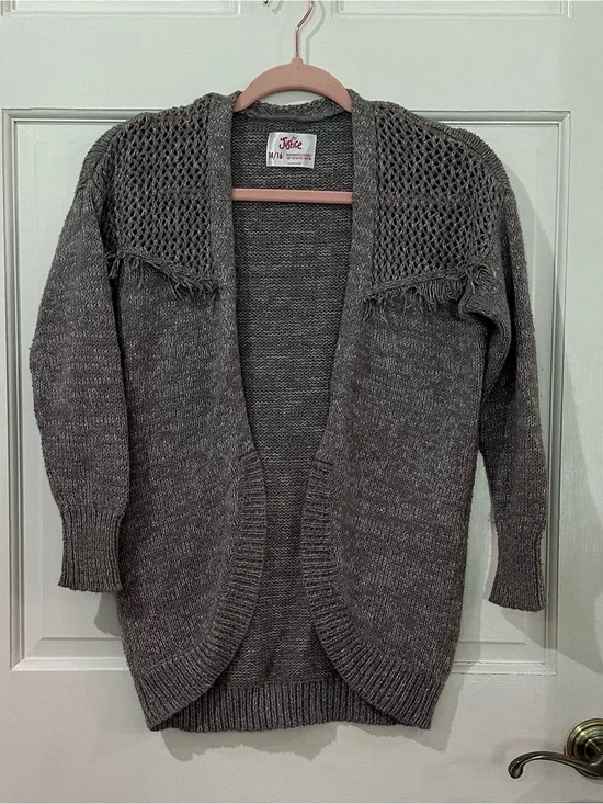 Justice. Gray Open-Front Knit Sweater Cardigan