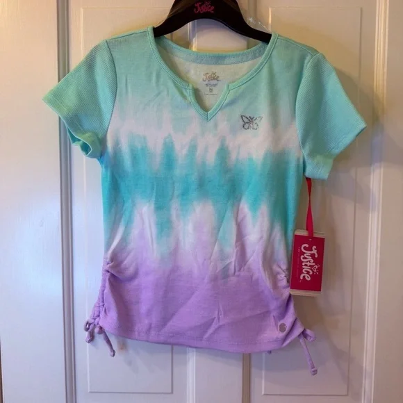 Justice Mint and White Top with Rhinestone Butterfly