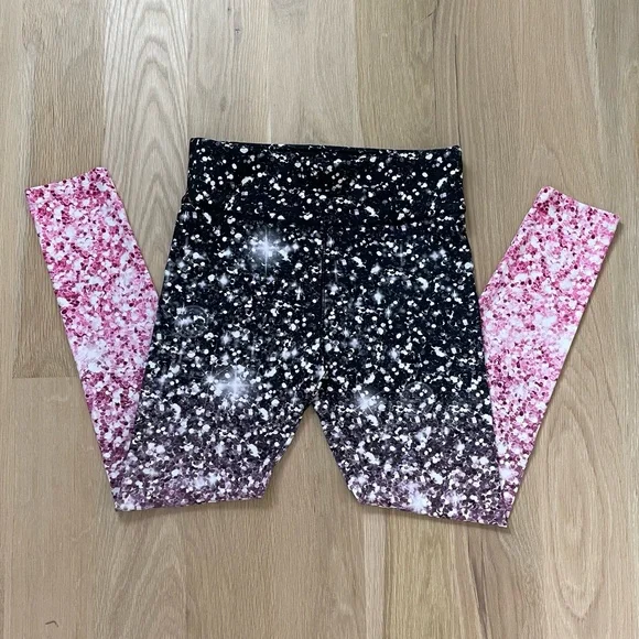 Justice Black and Pink Glitter Leggings 14-16