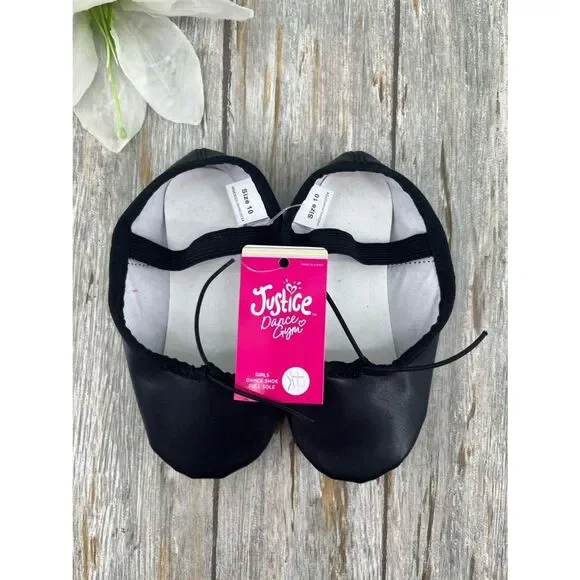 Toddler Girls Ballet Shoes Dance Class Leather Sole Adjustable Strap Size 10