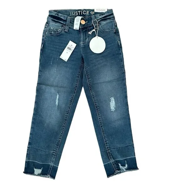 Justice Girls Girlfriend Repreve Slim Distressed Jeans Blue Size 7 NWT