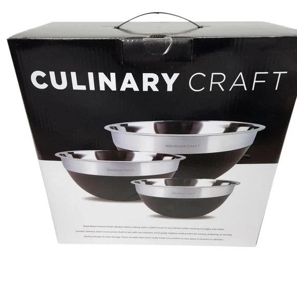 Culinary Craft 3pc Stainless Steel Nesting Mixing Bowl Set Black‎ Kitchen Bowls