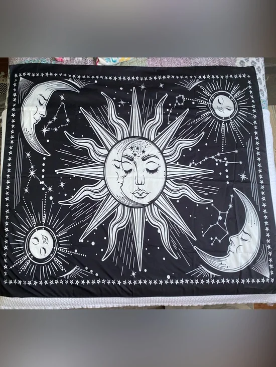 Celestial Sun & Moon Tapestry - Black and White Mystical Wall Hanging