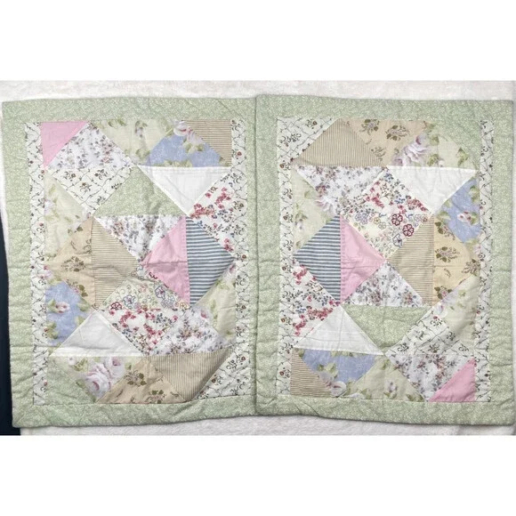 Quilted Patchwork Pillow Shams Floral CottageCore Granny 23 x 29 Keeco Set Of 2