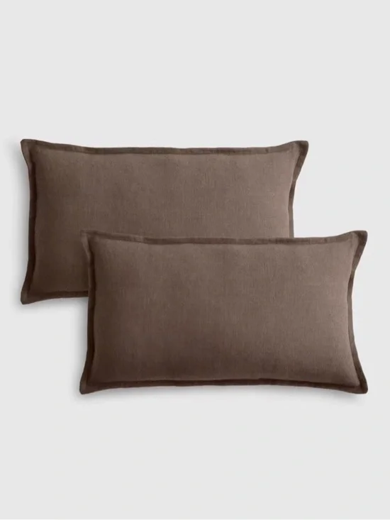 Quince Chocolate Brown Linen-Style Decorative Pillow Shams - Set of 2
