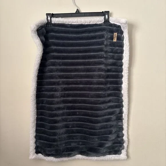 UGG Avery Charcoal Gray Ribbed Faux Fur Standard Pillow Sham Cover Replacement