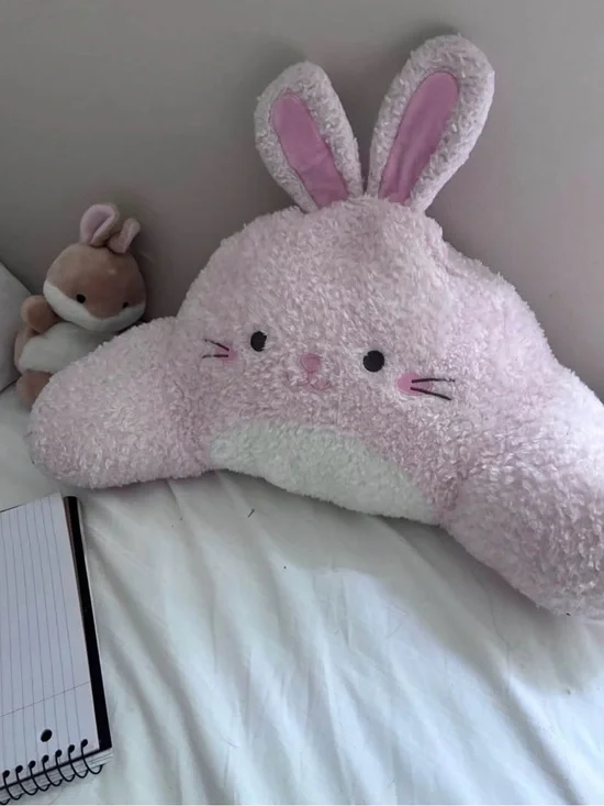 Teens Backrest Large Pink White Sherpa Bed Arms Bunny Ears Plush Pillow CUTE