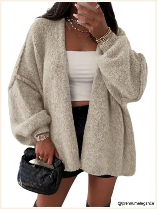 Oversized Cardigan Sweater Long Lantern Sleeve Open Front Knit Lightweight