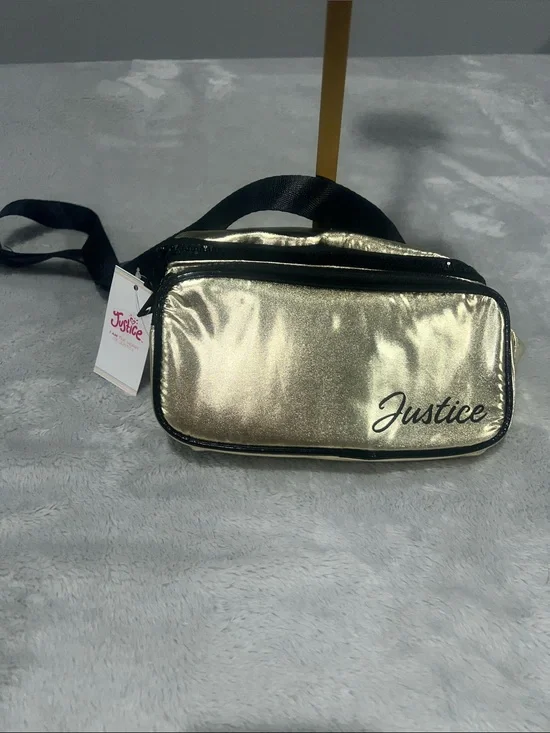Justice Girl’s Shimmering Gold Fanny pack with Black Trim NWT