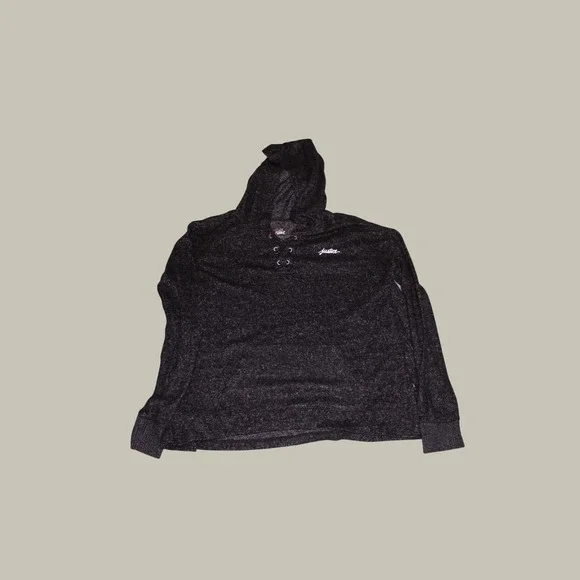 Justice Girls Charcoal Gray Marl Lace Up Hoodie Sweatshirt NWT Size 14\16