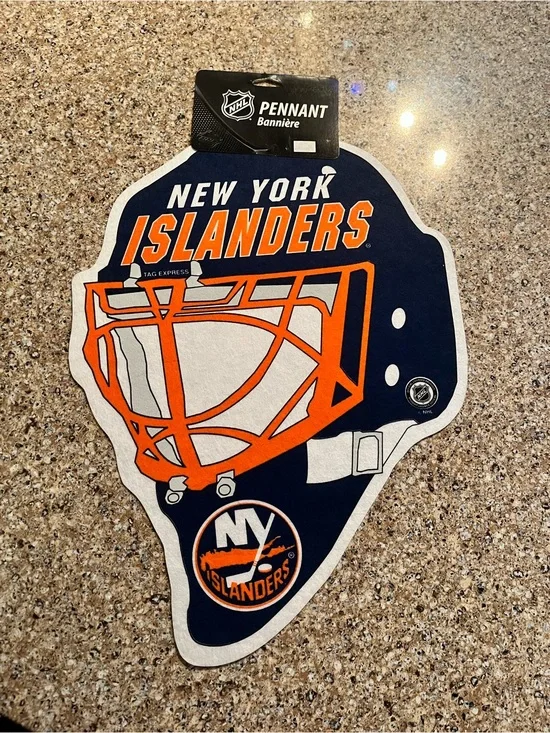 New York Islanders NHL Helmet Wall Pennant - Navy & Orange 13” x 18”