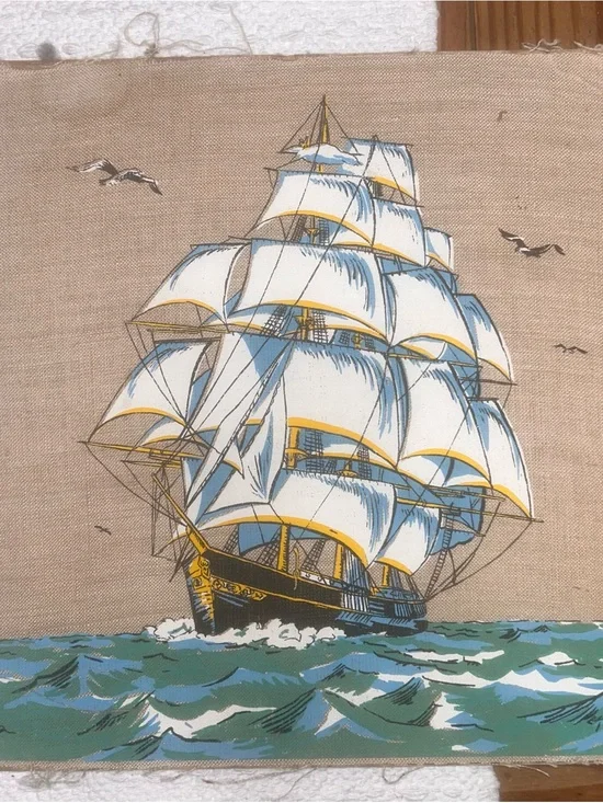 White & Blue Sailing Ship Wall Art Canvas