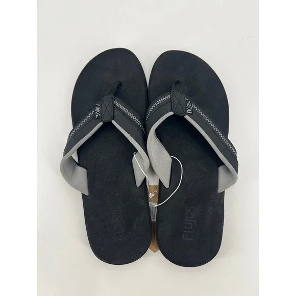 Flojos Dylan Mens Black Leather Flip Flop Sandals Size 12 Arch Support 660713
