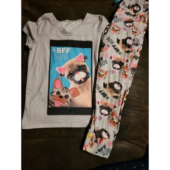 Justice dog cat pug bff selfie‎ pajamas size 8