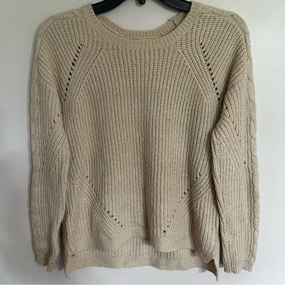 Women’s Pink‎ Rose Light Weight Long Sleeve Knit Sweater Tan Size Small Cream