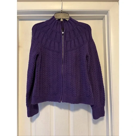 Talbots Womens Cardigan Sweater Medium Purple Twee‎ Crochet Knit Full Zip Fairy