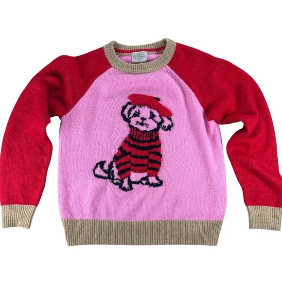 St John's Bay Intarsia Dog Sweater Women Small Pink Red Eclectic‎ Kawaii Preppy