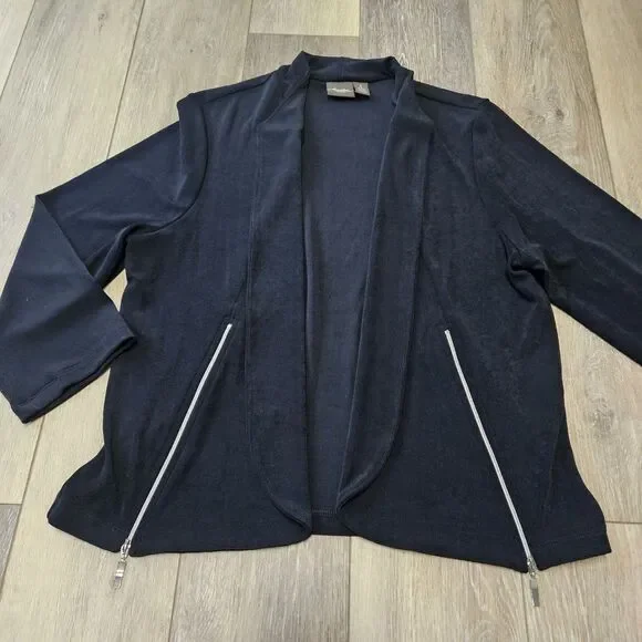 Chico's Travelers Navy 3/4 Sleeve Open Front Cardigan Women's Medium 8 Size 1