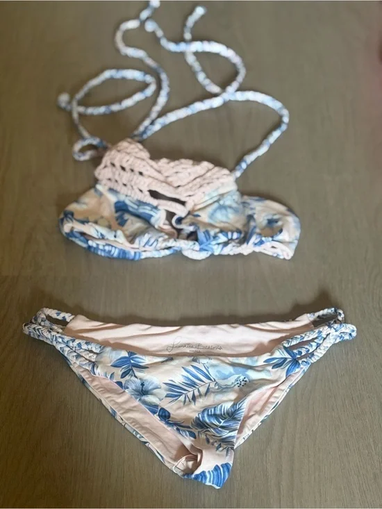 Frankie’s Bikinis Pink and Blue Floral Bikini Set