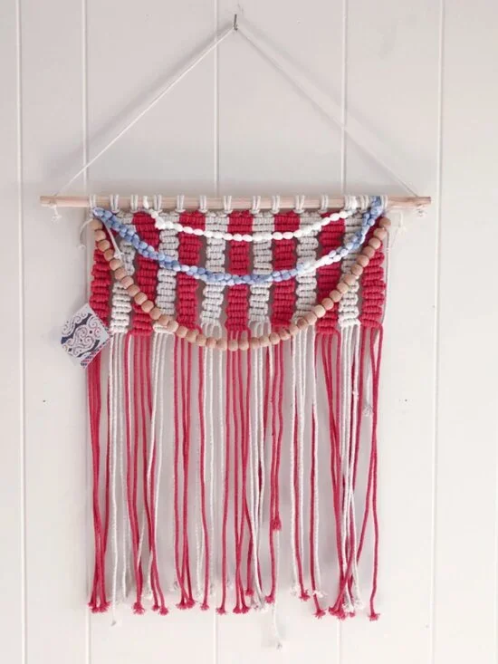 Concepts In Time Americana Macrame Wall Hanging Decor