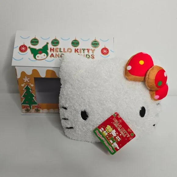 Hello Kitty Nogginz Face Plush‎ Pillow Sanrio 2024 NEW Polka Dot Bow