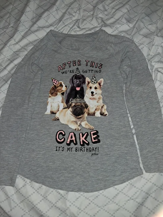 Justice Girls' Grey 'After This We're Getting Cake' Dog Graphic Top