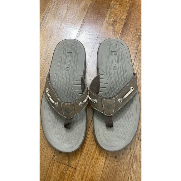 Sperry Havasu Leather Flip Flop Sandals Men's 8M Brown Beach Comfort STS11971