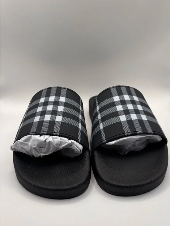 Men's Black Plaid Slide Sandals