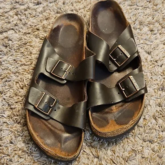 Birkenstock Arizona Brown Leather Sandals Size 46 | Classic Two-Strap Slides