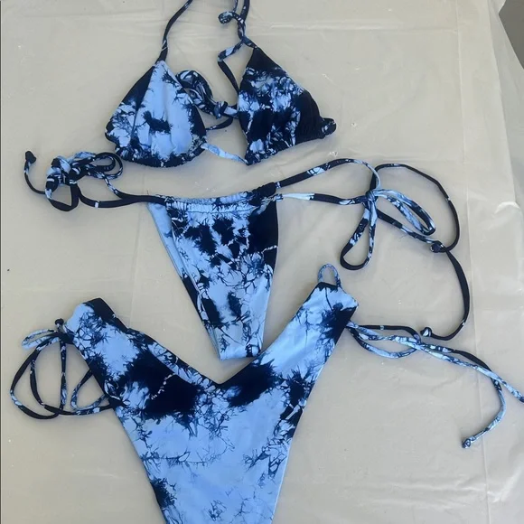 Frankie's Bikinis Blue Tie-Dye String Bikini Set