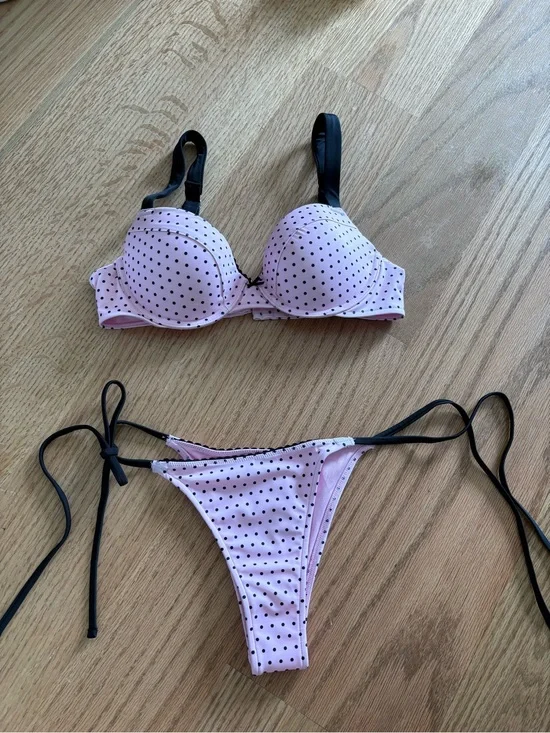 Frankie's Bikinis Pink Polka Dot Tie-Side Bikini Set